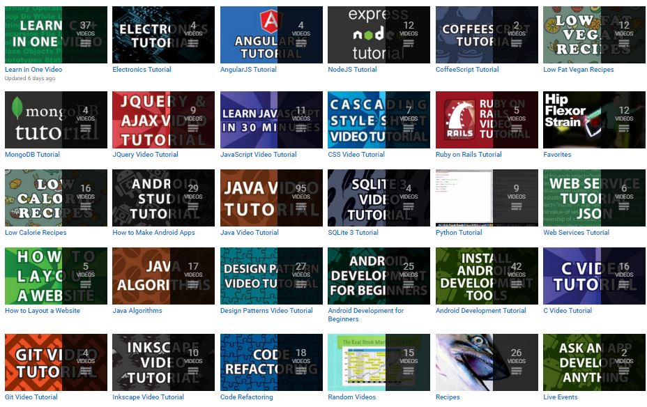 Great youtube playlists for learning programming – by Derek Banas