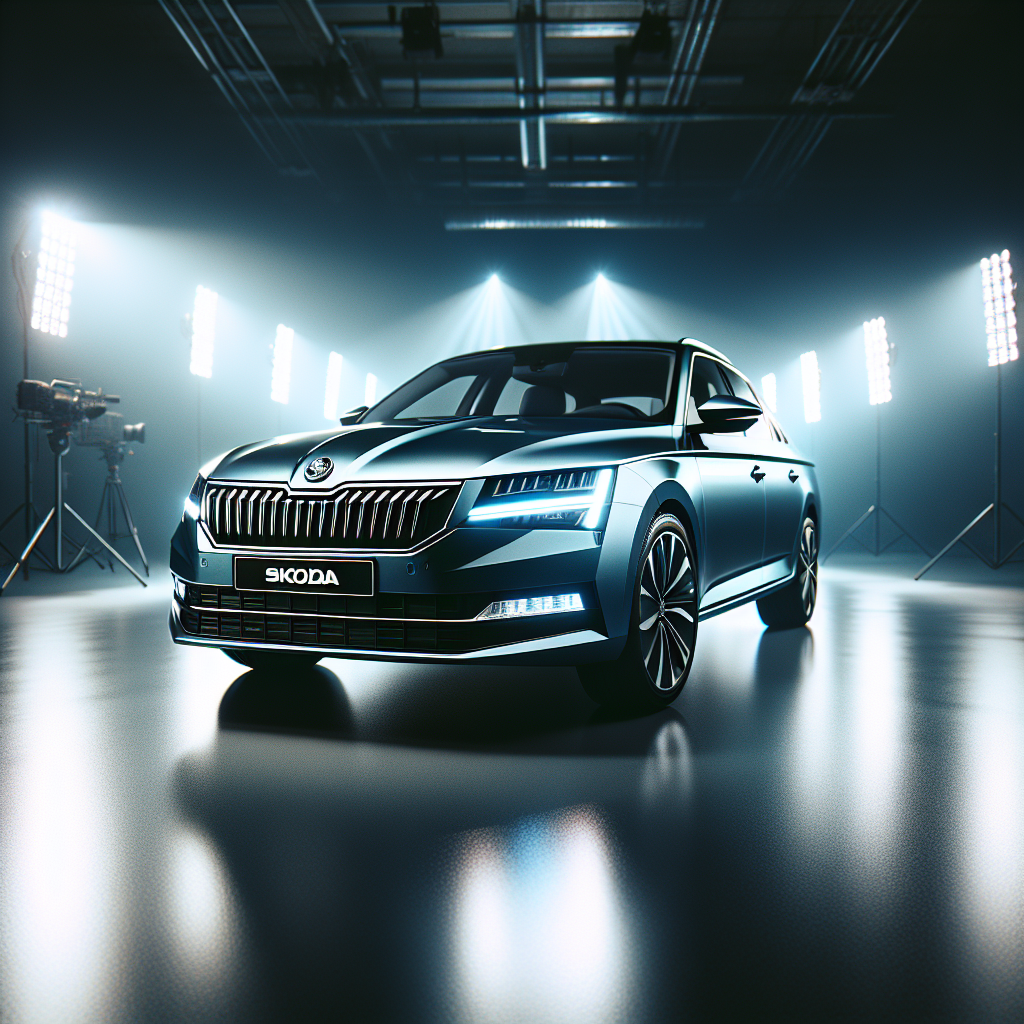 Generate an image car skoda superb 2017 with the following settings:, Lighting: Artificial light, Resolution: 720i (1280x720).